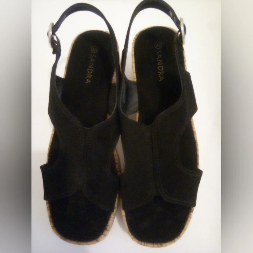 Elegant Suede Black Wedge Sandals Size 42 Casual Summer Vacation